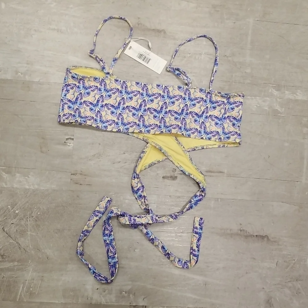 💕FRANKIE'S BIKINIS💕 Falcon Bikini TOP ~ Monarch Butterfly Print Medium M NWT